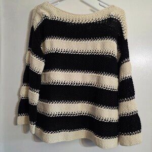 Elliott Lauren Black & Cream Striped Chunky Knit Sweater – Size M
